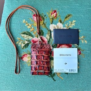 NEW Brahmin Melbourne Collection Sawyer Crocodile-Embossed Lanyard in Pecan